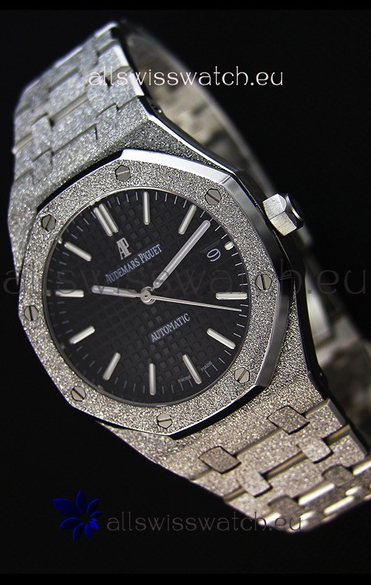IMG_9085 Audemars Piguet Royal Oak Frosted Self-Winding White Gold Black Dial 1:1 Mirror Replica 2