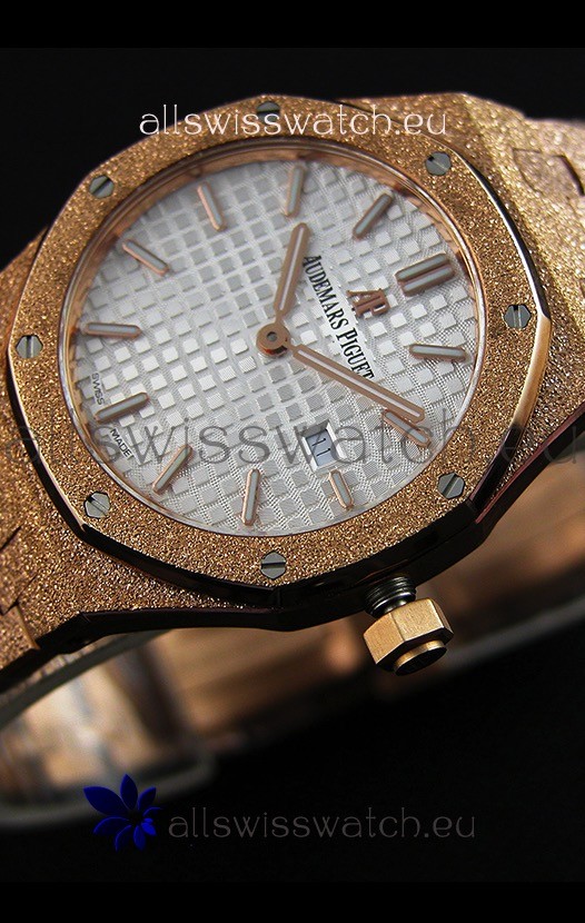 IMG_9085 Audemars Piguet Royal Oak Frosted Rose Gold QUARTZ White Dial 33MM - 1:1 Mirror Replica 2