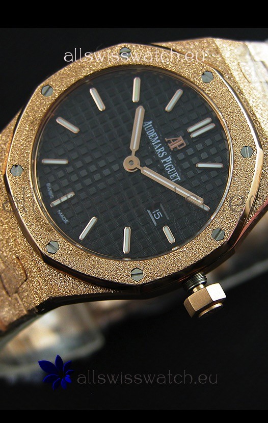 IMG_9085 Audemars Piguet Royal Oak Frosted Rose Gold QUARTZ Black Dial 33MM - 1:1 Mirror Replica 2