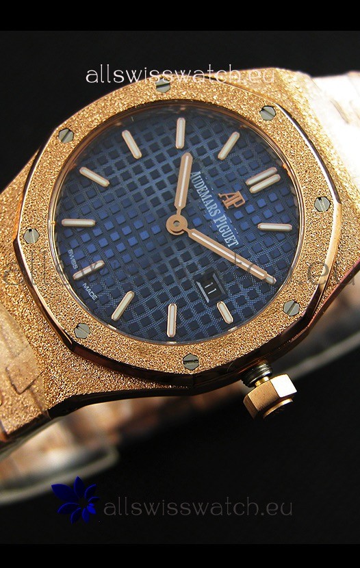 IMG_9085 Audemars Piguet Royal Oak Frosted Rose Gold QUARTZ Navy Blue 33MM - 1:1 Mirror Replica 2