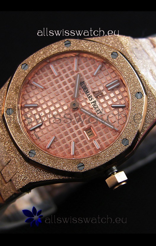 IMG_9085 Audemars Piguet Royal Oak Frosted Rose Gold QUARTZ Champange Dial 33MM - 1:1 Mirror Replica 2