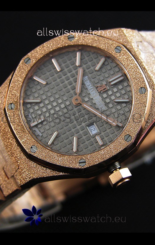 IMG_9085 Audemars Piguet Royal Oak Frosted Rose Gold QUARTZ Grey Dial 33MM - 1:1 Mirror Replica 2
