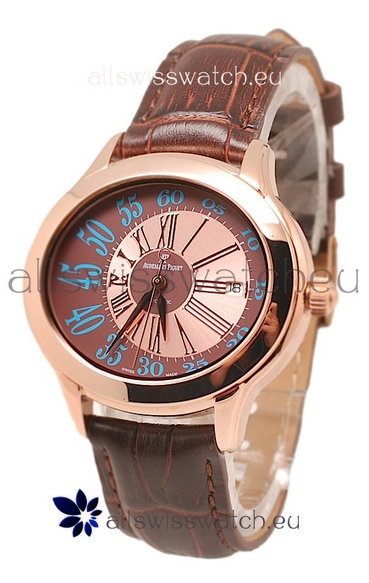 IMG_9085 Audemars Piguet Millenary Hour and Minute Swiss Rose Gold in Brown Dial Replica 2