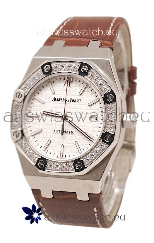 Audemars Piguet Royal Oak Steel in Brown Leather Strap Replica 2