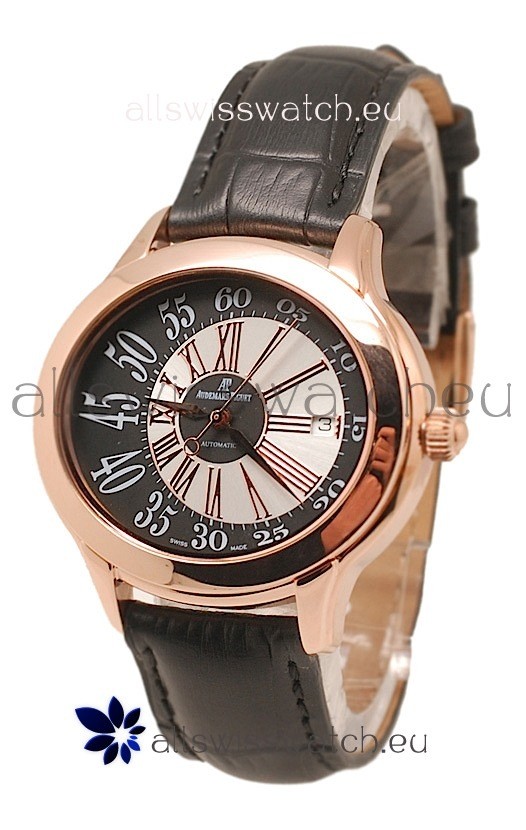IMG_9085 Audemars Piguet Millenary Hour and Minute Swiss Rose Gold in Black Strap Replica 2
