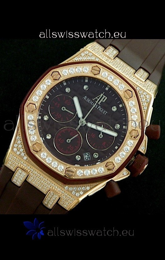 IMG_9085 Audemars Piguet Royal Oak Ladies Alinghi Limited Edition Gold in Maroon Dial Replica 2