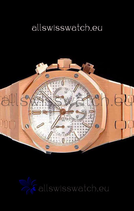 IMG_9085 Audemars Piguet Royal Oak Chronograph White Dial Rose Gold on 904L Steel - 1:1 Mirror Replica 2