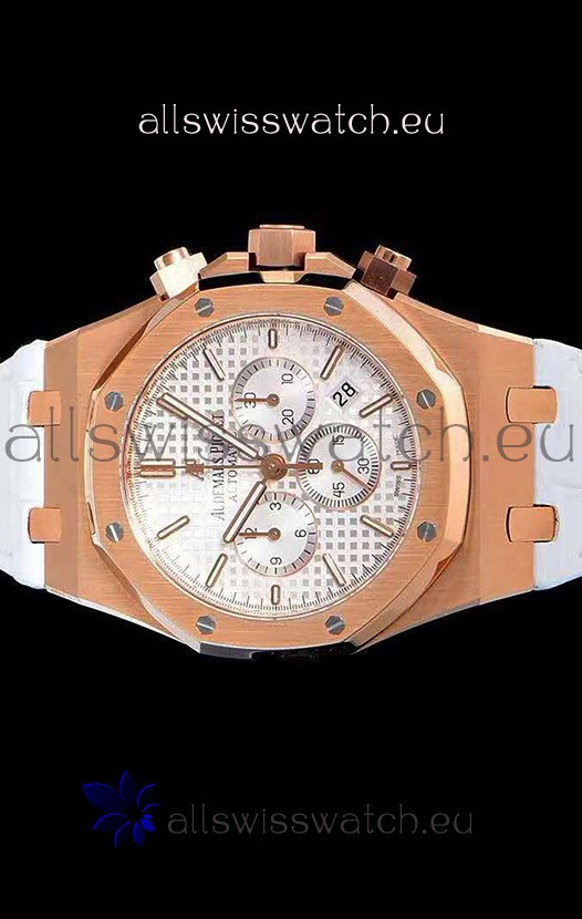 IMG_9085 Audemars Piguet Royal Oak Chronograph White Dial Rose Gold on 904L Steel - 1:1 Mirror Replica 2