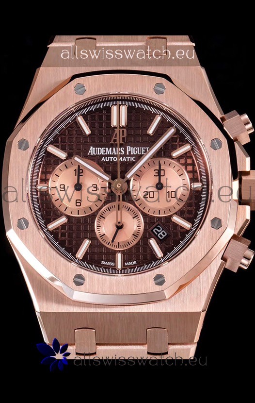 IMG_9085 Audemars Piguet Royal Oak Chronograph in Pink Gold Case Brown Dial Replica 2