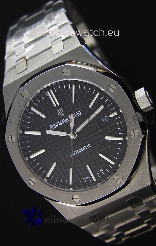 IMG_9085 Audemars Piguet Royal Oak 41MM Black Dial Steel Strap - 1:1 Mirror Ultimate Edition Replica 2