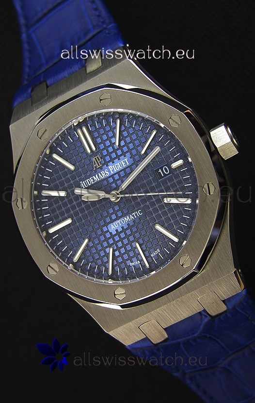 IMG_9085 Audemars Piguet Royal Oak 41MM Blue Dial Leather Strap - 1:1 Mirror Ultimate Edition Replica 2