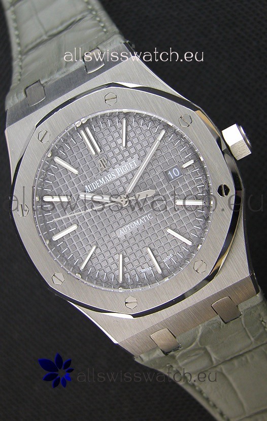 IMG_9085 Audemars Piguet Royal Oak 41MM Grey Dial Leather Strap - 1:1 Mirror Ultimate Edition Replica 2