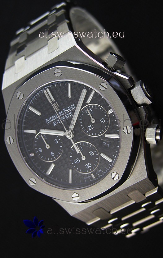 IMG_9085 Audemars Piguet Royal Oak Chronograph Black Dial Steel Strap Replica 2