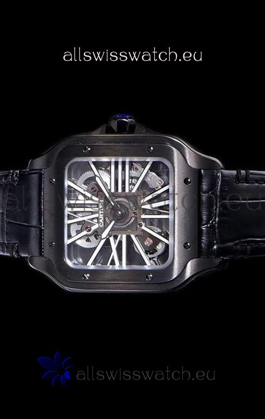 IMG_9085 Cartier Santos DUMONT Skeleton in Black DLC Coated Casing Movement Replica 2