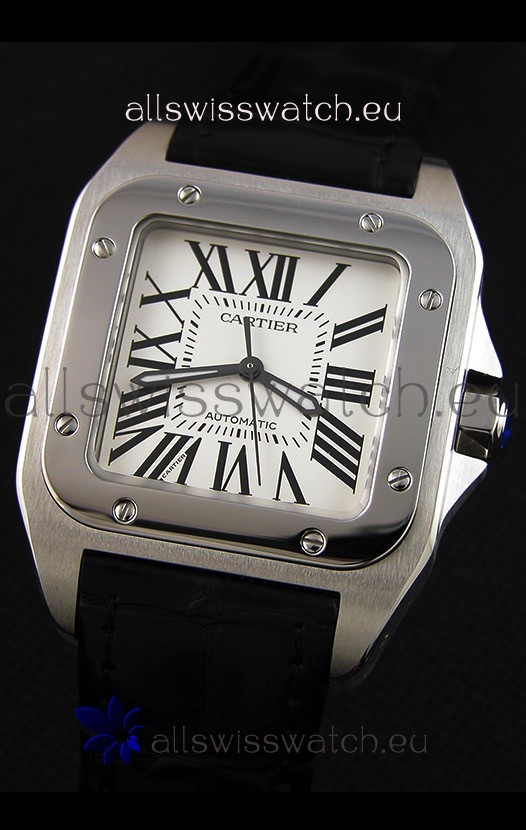 IMG_9085 Cartier Santos De Cartier 1:1 Mirror Black Strap 33MM Ladies Replica 2