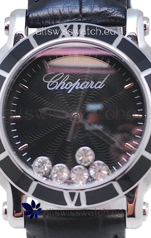 IMG_9085 Chopard Happy Sport Star Shaped Diamonds in Black Dial Replica 2