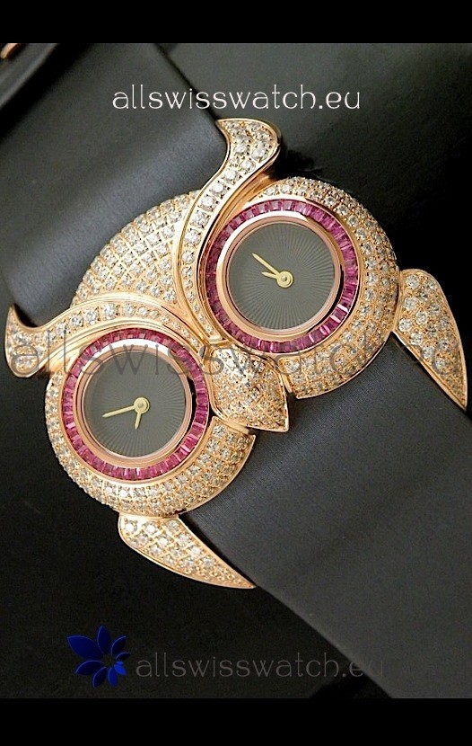 IMG_9085 Chopard Animal World Ladies Owl Black Full Diamond with Gold Plating Replica 2