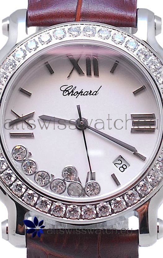 IMG_9085 Chopard Happy Sport Star Shaped Diamonds in Brown Strap Replica 2