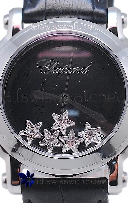 IMG_9085 Chopard Happy Sport Star Shaped Diamonds in Black Strap Replica 2