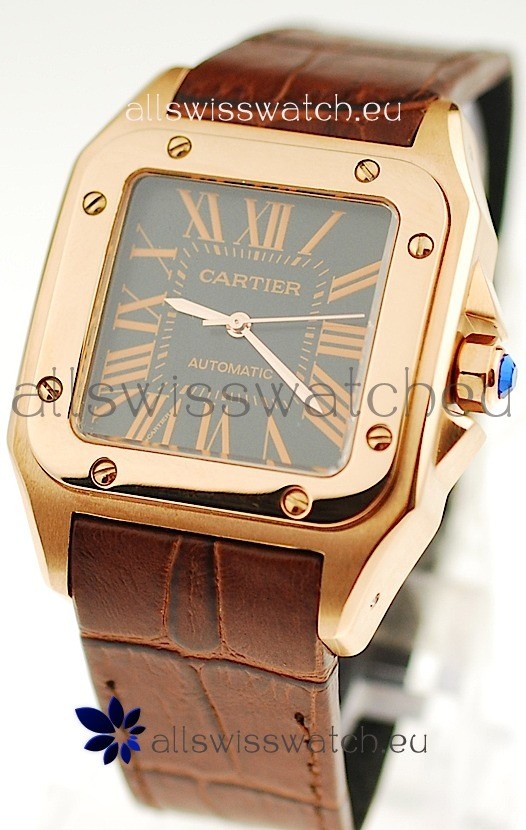 IMG_9085 Cartier Santos 100 Gold Automatic Replica 2