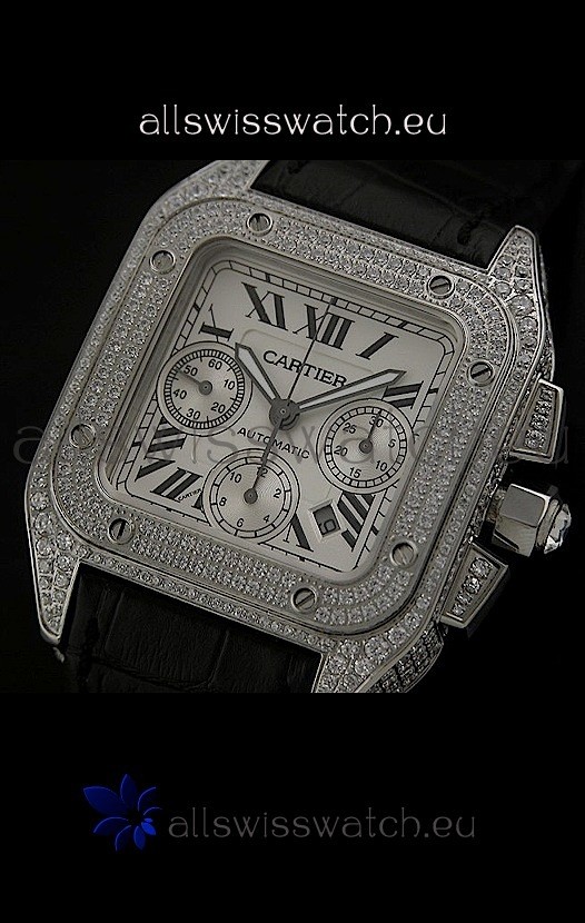 IMG_9085 Cartier Santoswith Diamonds Embedded Casing Replica 2