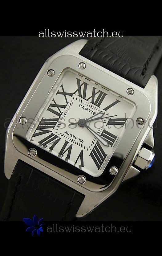 IMG_9085 Cartier Santos in Automatic in Black Strap Replica 2