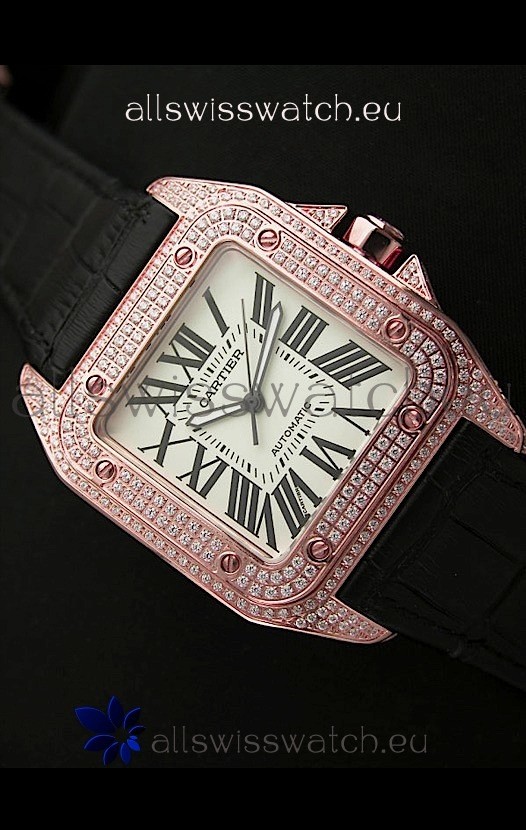 IMG_9085 Cartier Santos 100 Automatic in Rose Gold Replica 2