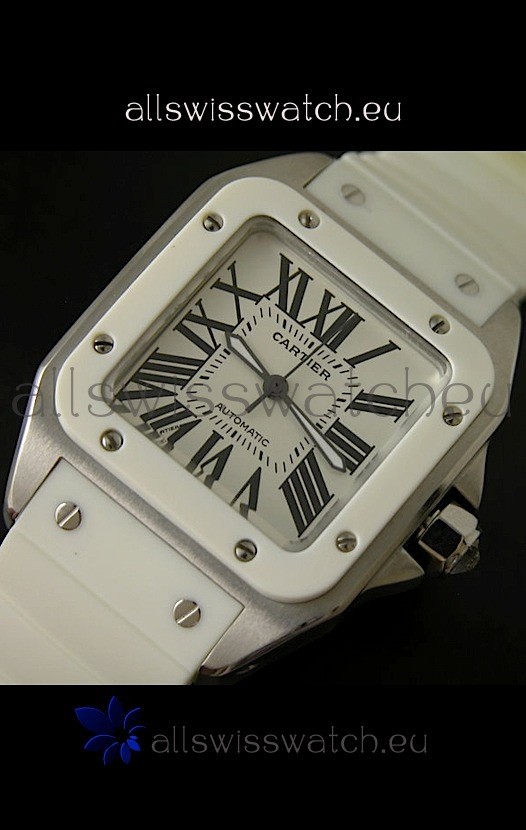 IMG_9085 Cartier Santos 100 Ladies Automatic in White Replica 2