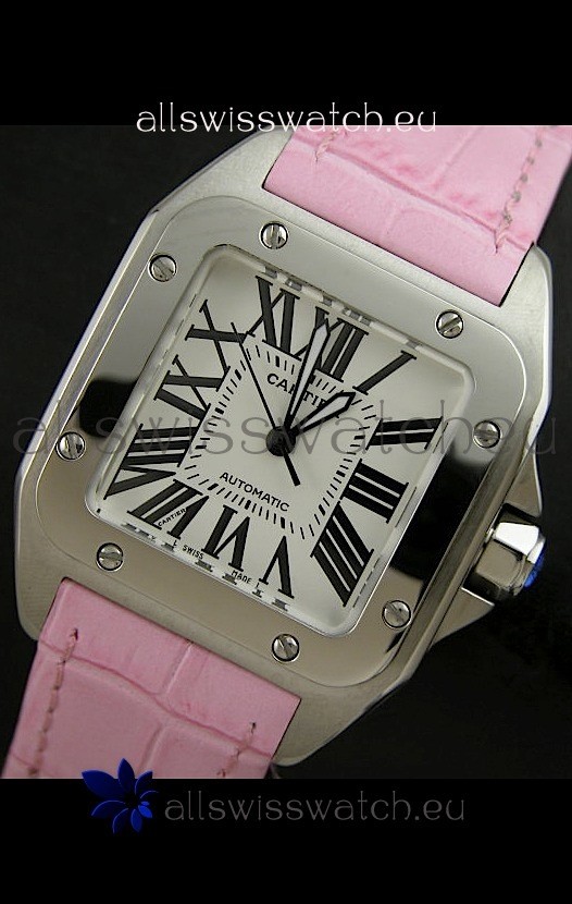 IMG_9085 Cartier Santos Automatic in Pink Strap Replica 2