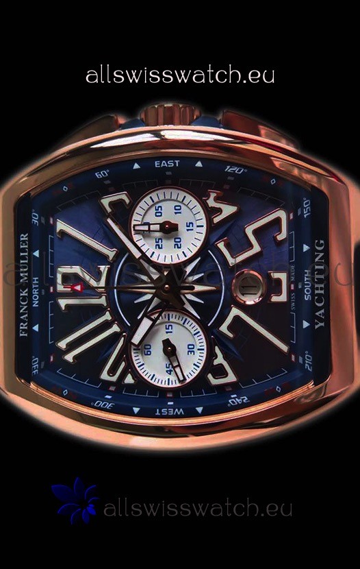 IMG_9085 Franck Muller Vanguard Chronograph 18K Pink Gold Blue Dial Replica 2