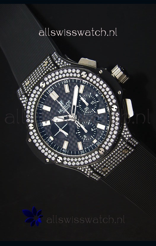 IMG_9085 Hublot Big Bang Carbon Dial Diamonds Studded PVD Case Replica 2