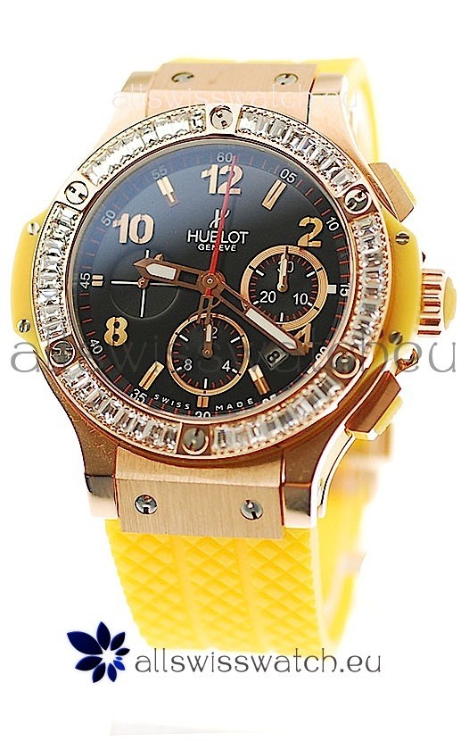 IMG_9085 Hublot Big Bang Swis Yellow Strap Black Dial Pink Gold Case Replica 2