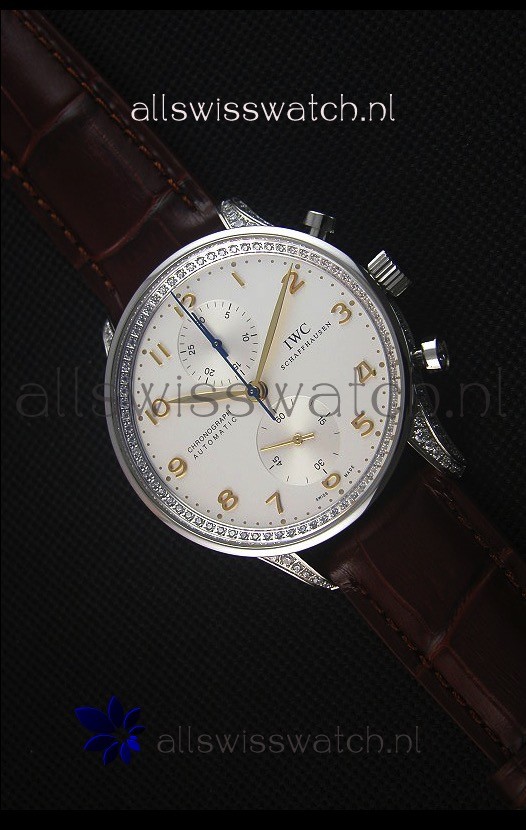 IMG_9085 IWC Portuguese Chronograph Stainless Steel with Diamonds 1:1 Mirror Replica 2