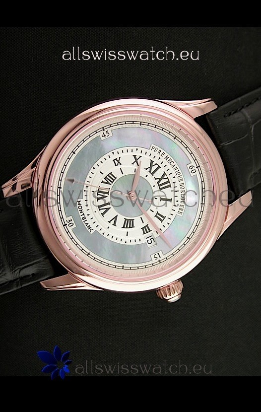 IMG_9085 Montblanc Pure Mechanique Horlogere Rose Gold in Mop Blue Dial Replica 2