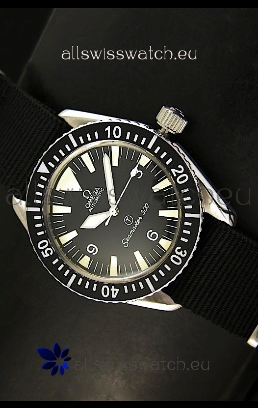 IMG_9085 Omega Seamaster 300 R-Navy Black Dial with Navy Strap Replica 2