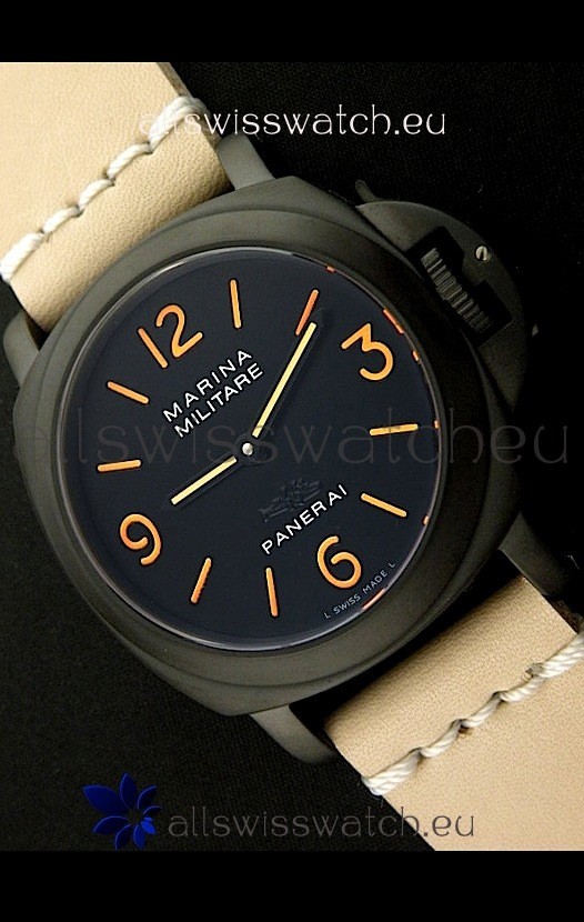 IMG_9085 Panerai Luminor Marina Black Seal PVD Tan Strap Replica 2
