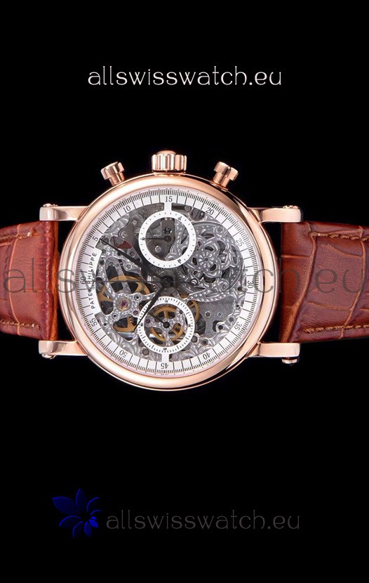 IMG_9085 Patek Philippe Complications Skeleton Chronograph in Rose Gold Replica 2