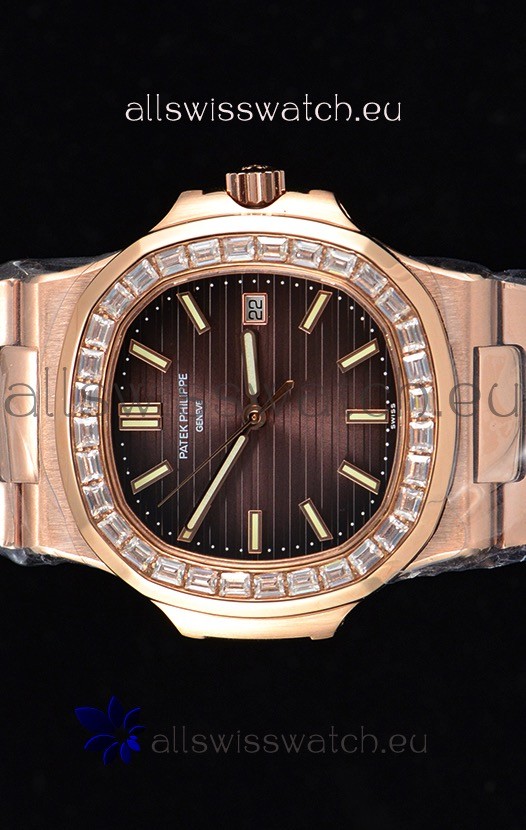 IMG_9085 Patek Philippe Nautilus 5711/1R 1:1 Mirror Baguette Diamonds Bezel Replica 2