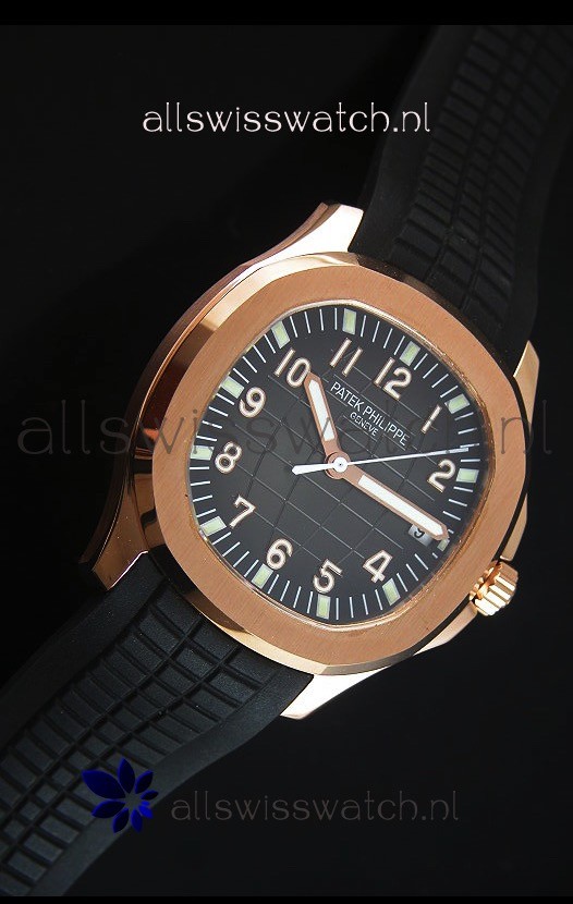 IMG_9085 Patek Philippe Aquanaut Jumbo Rose Gold 1:1 Mirror - Black Colored Dial Replica 2