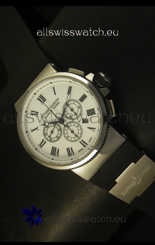 IMG_9085 Ulysse Nardin Marine Chronograph Stainless Steel White Roman Dial - 1:1 Mirror Replica 2