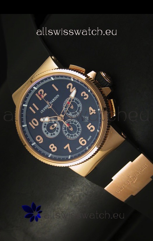 IMG_9085 Ulysse Nardin Marine Chronograph Rose Gold Black Arabic Black Dial - 1:1 Mirror Replica 2
