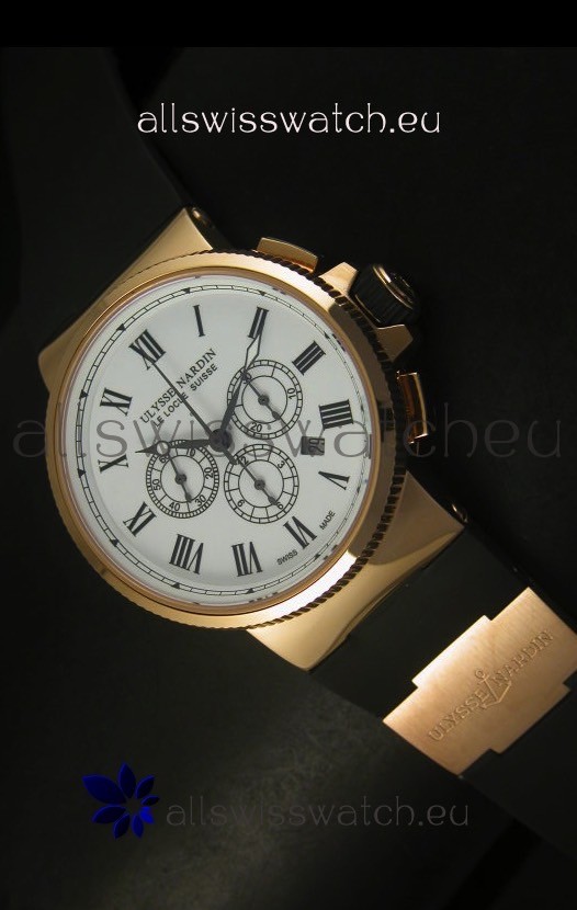 IMG_9085 Ulysse Nardin Marine Chronograph Rose Gold White Roman Black Dial - 1:1 Mirror Replica 2
