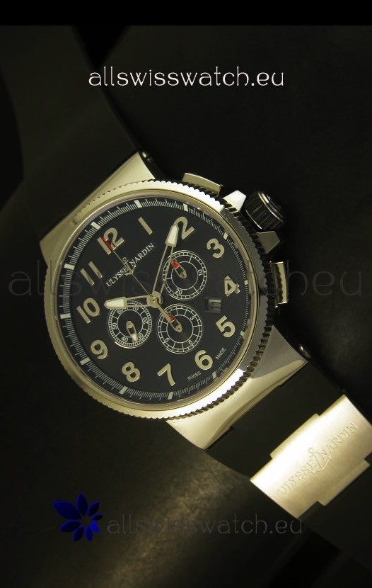 IMG_9085 Ulysse Nardin Marine Chronograph Stainless Steel Black Arabic Dial - 1:1 Mirror Replica 2