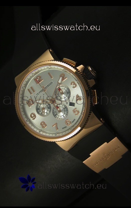 IMG_9085 Ulysse Nardin Marine Chronograph Rose Gold Steel Arabic Black Dial - 1:1 Mirror Replica 2