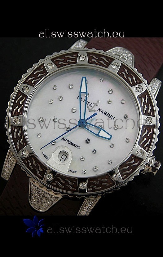 IMG_9085 Ulysse Nardin Lady Diver White Starry Night Automatic in Brown Strap Replica 2