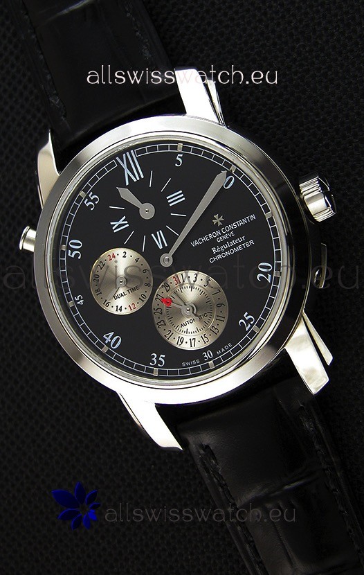 Vacheron Constantin Malte Dual Time Regulator Black Dial Replica 2