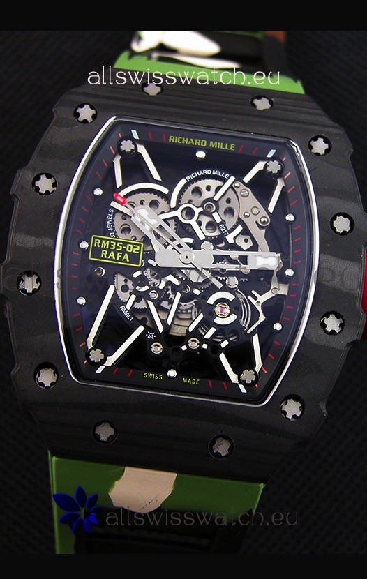 IMG_9085 Richard Mille RM35-02 Rafael Nadal Forged Carbon Case with Camouflage Rubber Strap Replica 2