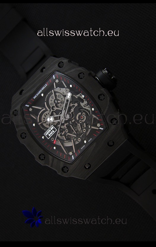 IMG_9085 Richard Mille RM35-2 Rafael Nadal Forged Carbon Case with Black Strap Replica 2