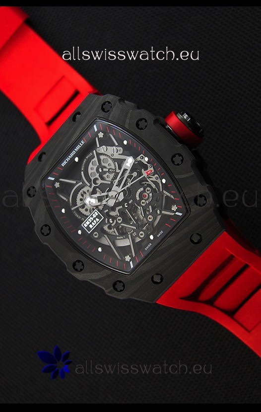 IMG_9085 Richard Mille RM35-2 Rafael Nadal Forged Carbon Case with Red Strap Replica 2