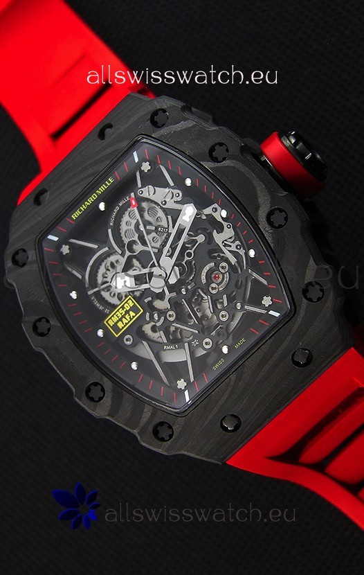 IMG_9085 Richard Mille RM35-2 Rafael Nadal Forged Carbon Case with Red Rubber Strap Replica 2